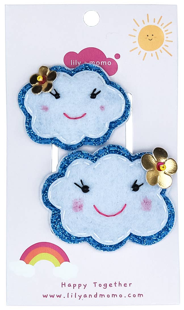 Lily and Momo - Happy Cloud Hair Clips - Blue and White - Purses & Pearls