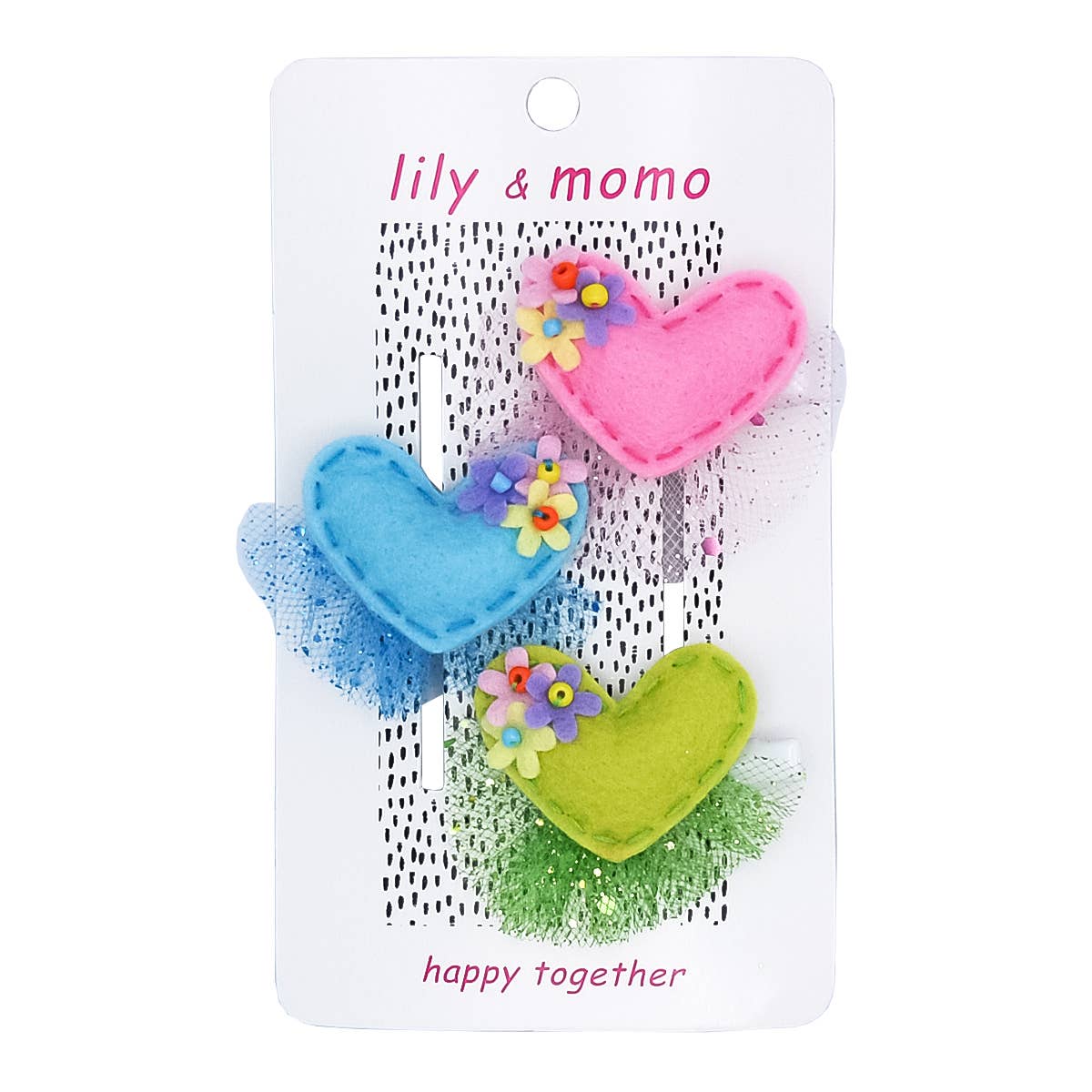 Lily and Momo - Pastel Heart Trio Hair Clip - Pastel Colors - Purses & Pearls