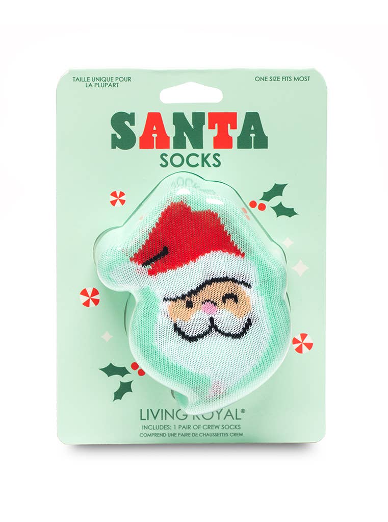 Living Royal - 3D Packaged Crew Socks - Christmas Holiday - Santa - Green - Purses & Pearls