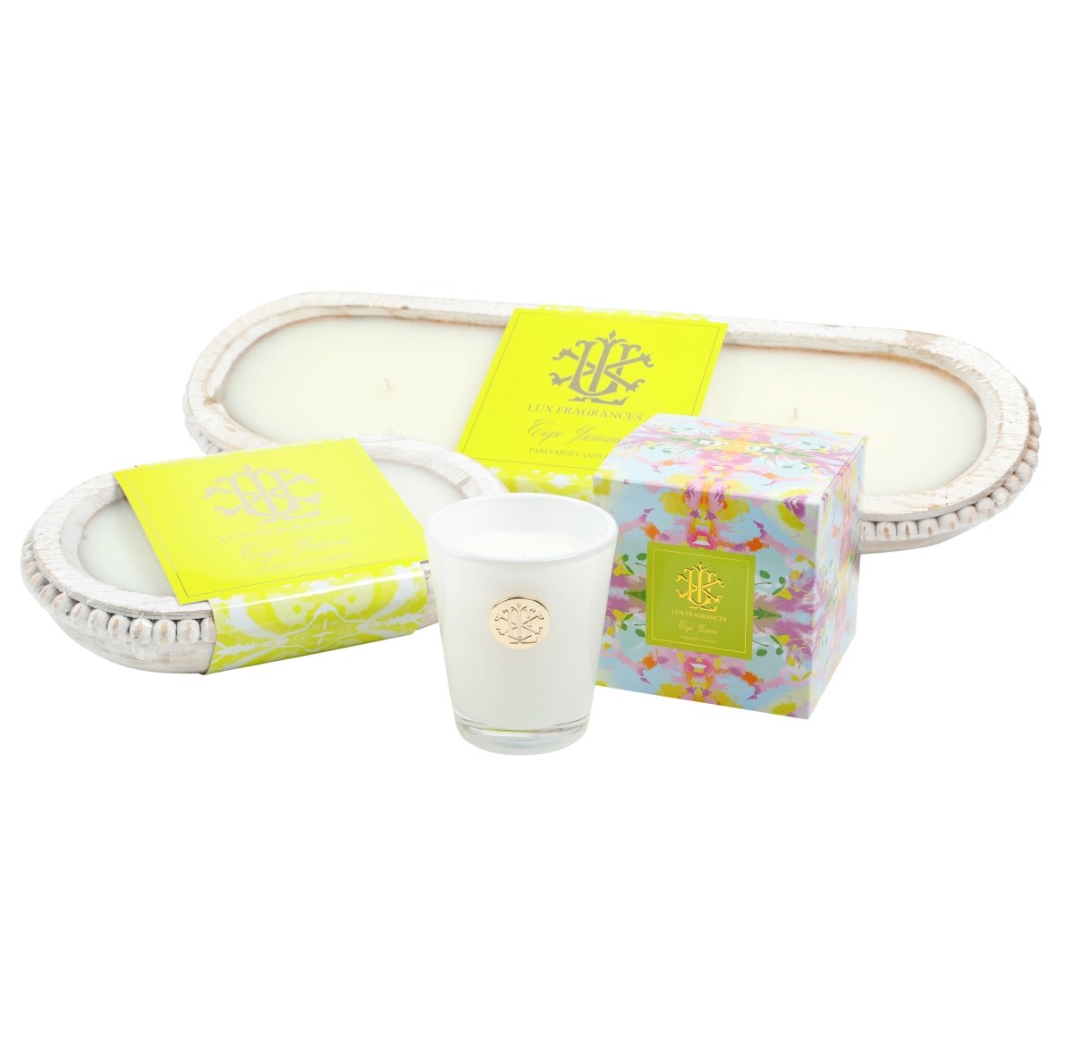 LUX FRAGRANCES - Cape Jasmine 8 oz Designer Box Candle - Purses & Pearls