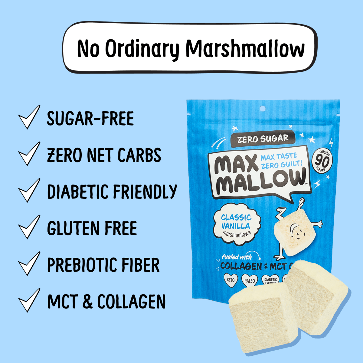 Max Sweets - Classic Vanilla Max Mallow - Sugar Free Marshmallow - Purses & Pearls