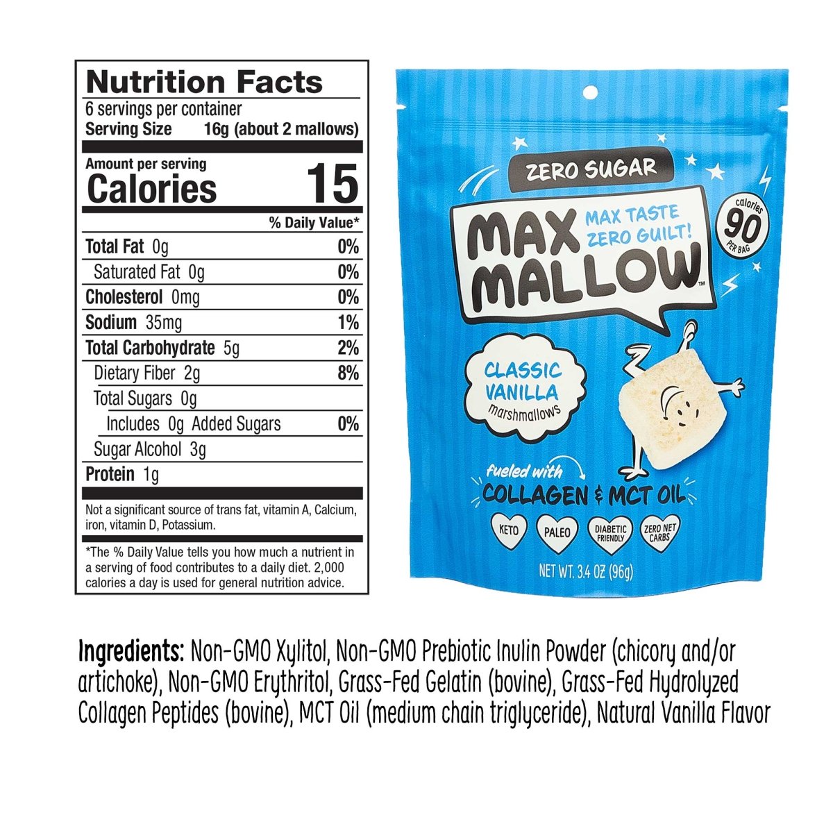 Max Sweets - Classic Vanilla Max Mallow - Sugar Free Marshmallow - Purses & Pearls