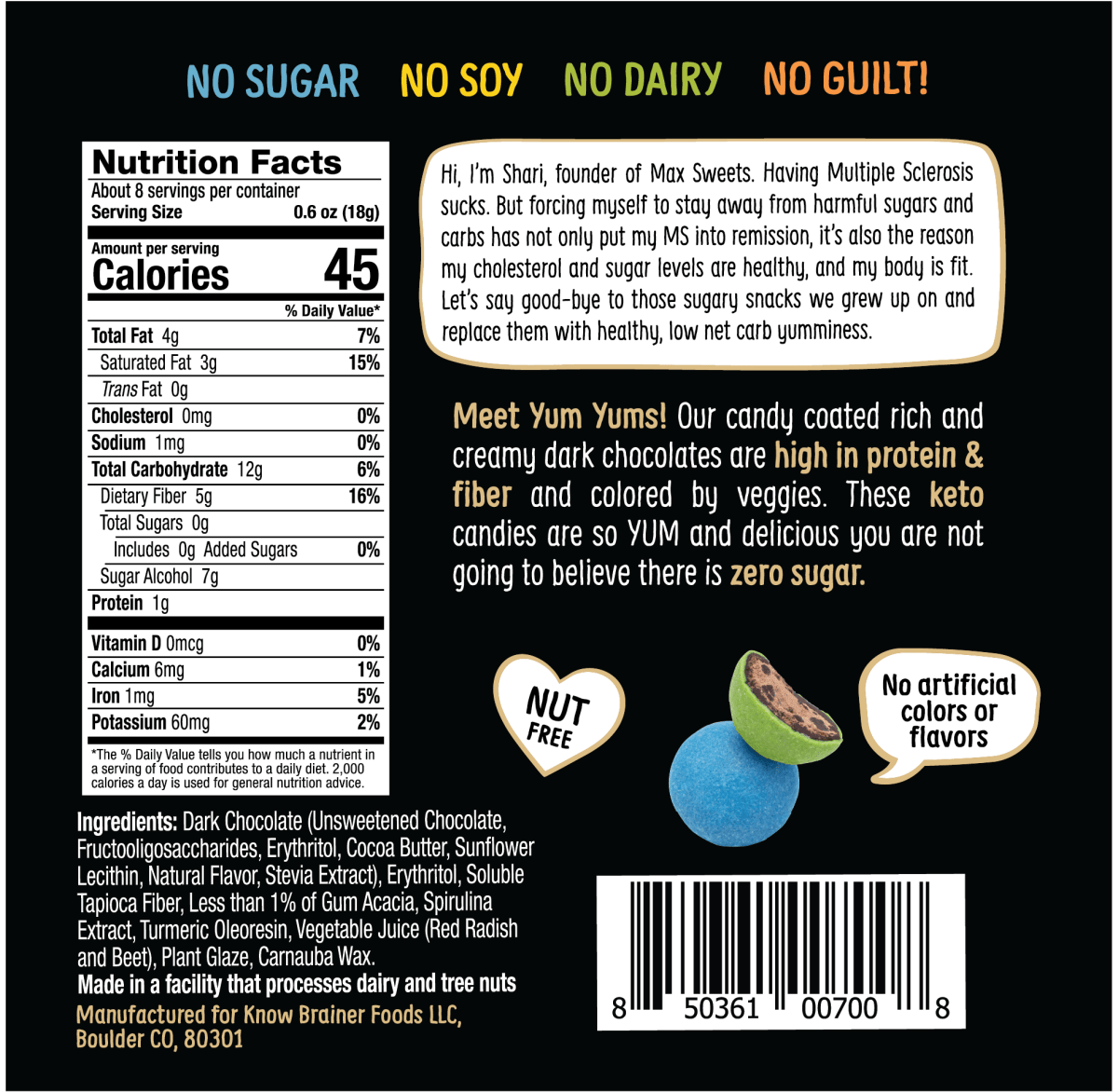 Max Sweets - VEGAN Yum Yums - Sugar Free Candy Coated Chocolates - Purses & Pearls