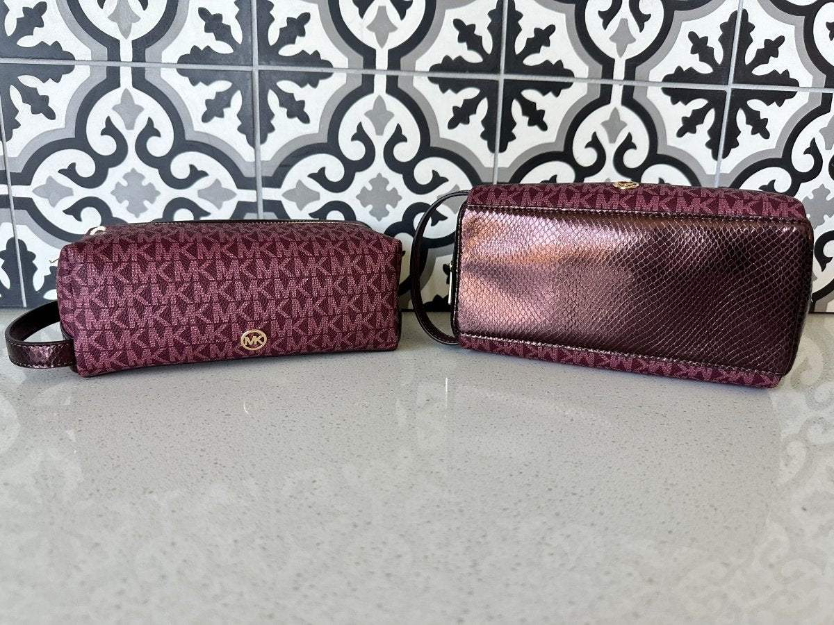 Michael Kors Metallic Cosmetic Bag in Oxblood - Purses & Pearls