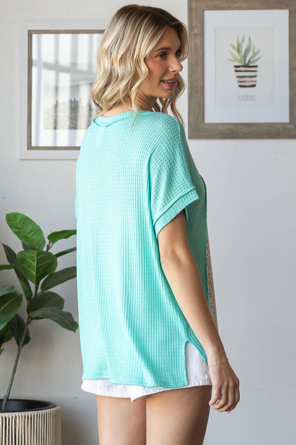 Multi Fabric Patchwork V neck Short Sleeve Top - Purses & Pearls