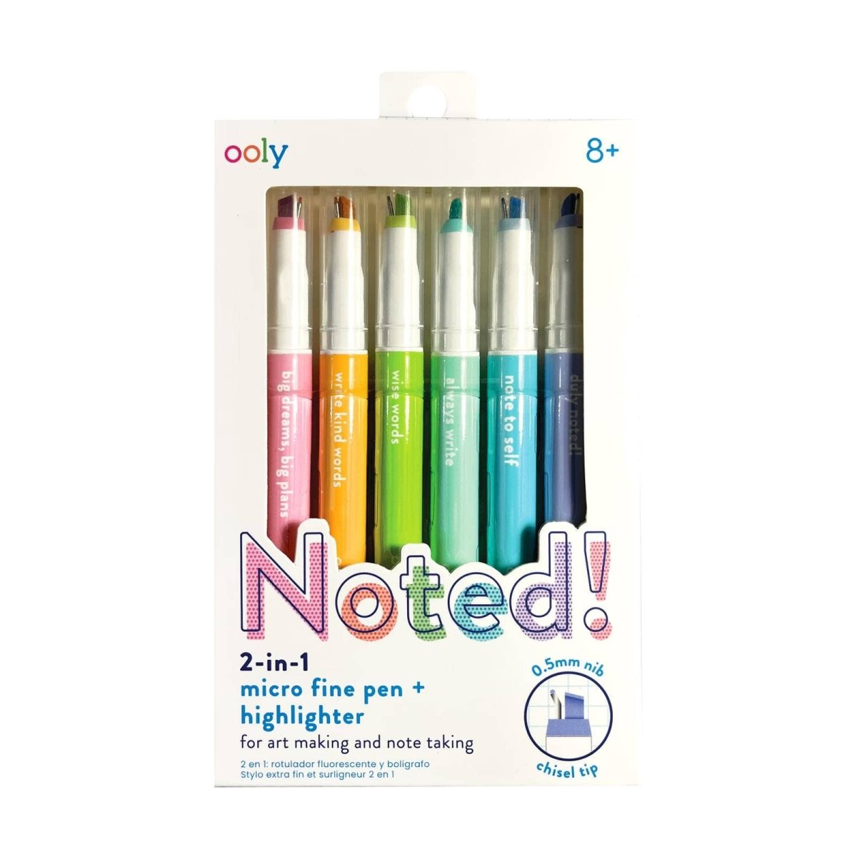 OOLY - Noted! 2 - in - 1 Micro Fine Tip Pens & Highlighters - Set of 6 - Purses & Pearls