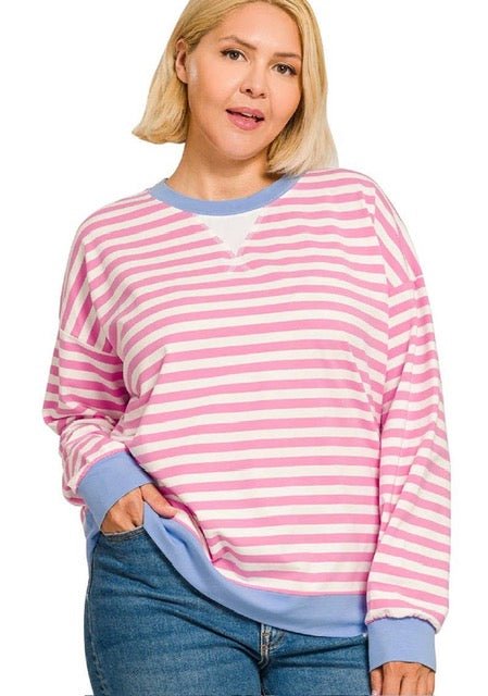 Pink/Blue Striped Zenaya Top in All Sizes - Purses & Pearls
