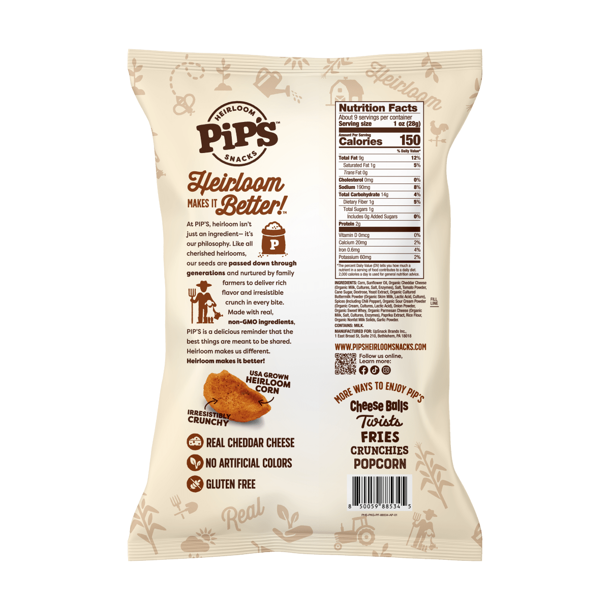 Pip's Heirloom Snacks - Chili Cheese Corn Dippers (12 bags 1 case) - Purses & Pearls