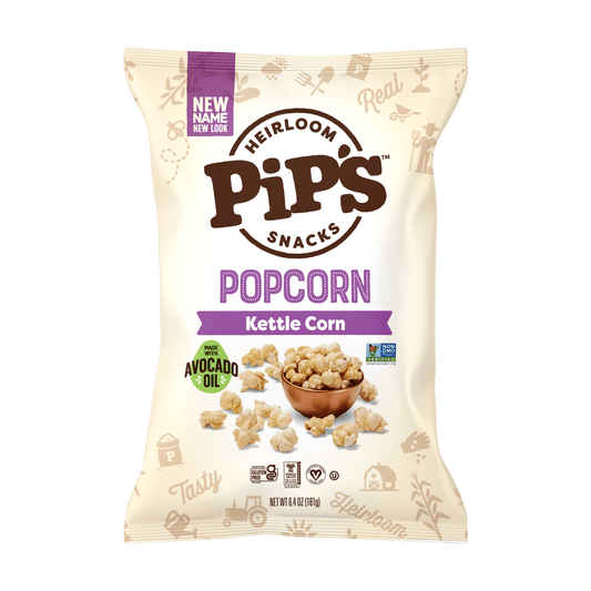 Pip's Heirloom Snacks - Kettle Popcorn, 6.4 oz (12 Bags in 1 Case) - Purses & Pearls