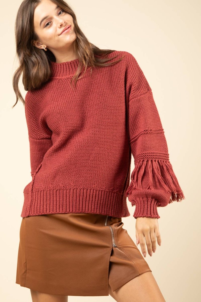 PLUS SIZE Fringe Sleeve Chunky Cozy Knit Sweater - Purses & Pearls