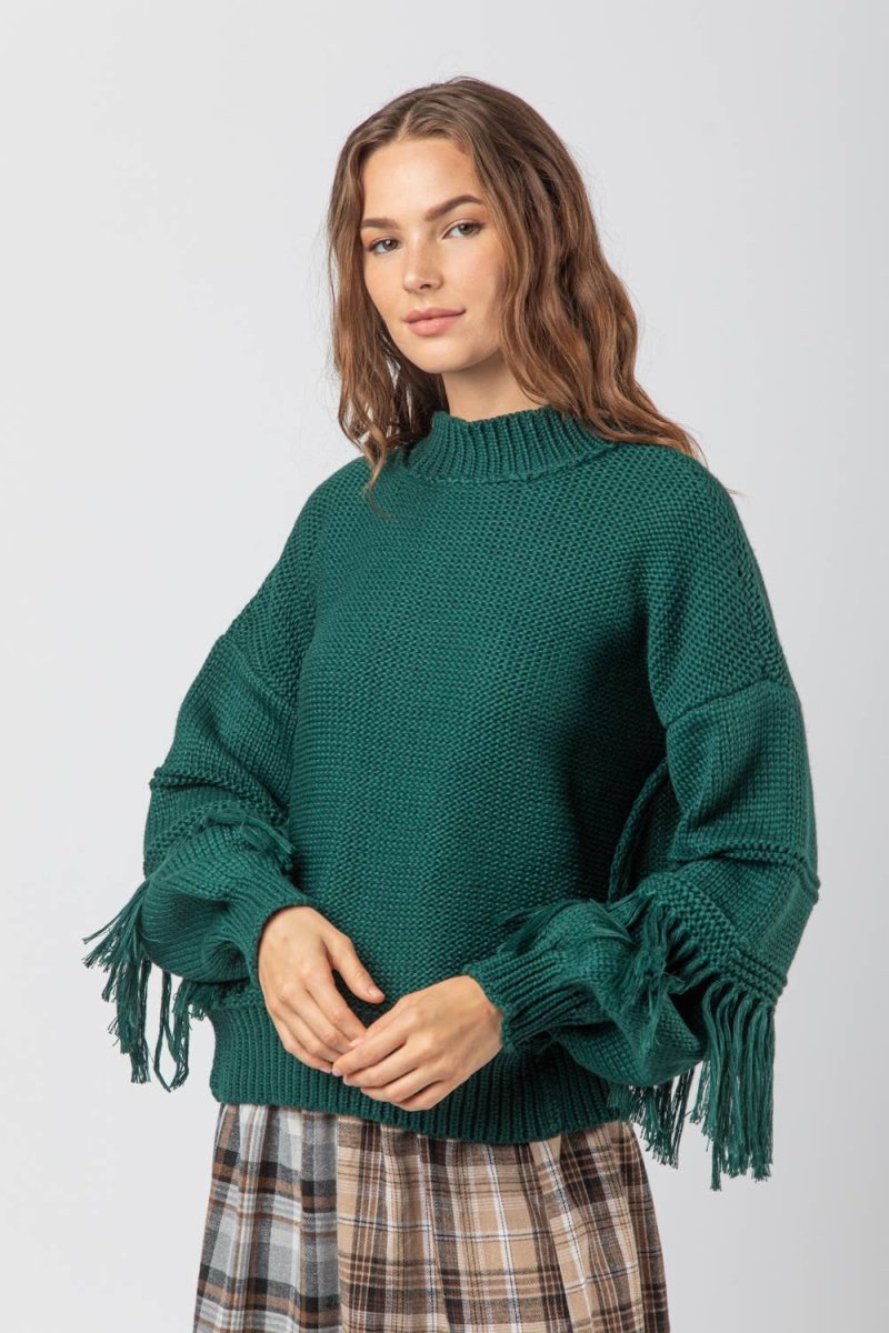 PLUS SIZE Fringe Sleeve Chunky Cozy Knit Sweater - Purses & Pearls