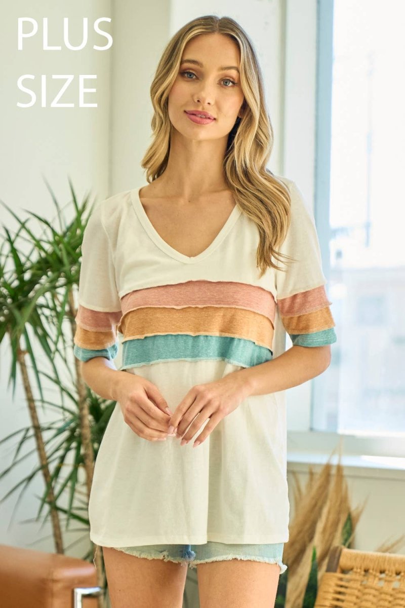PLUS SIZE Triblend Colorblock Top - Purses & Pearls