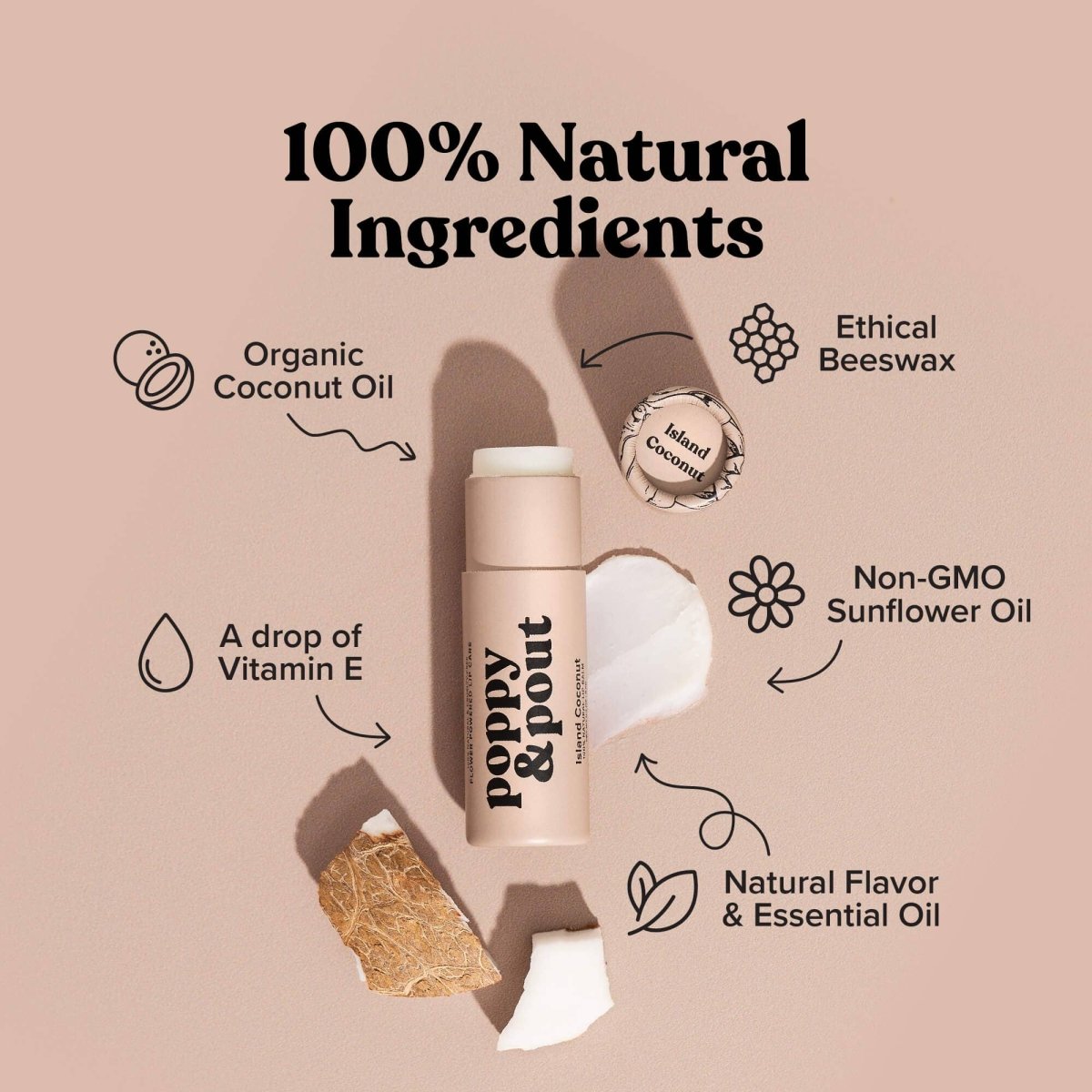 Poppy & Pout - Lip Balm, Island Coconut - Purses & Pearls