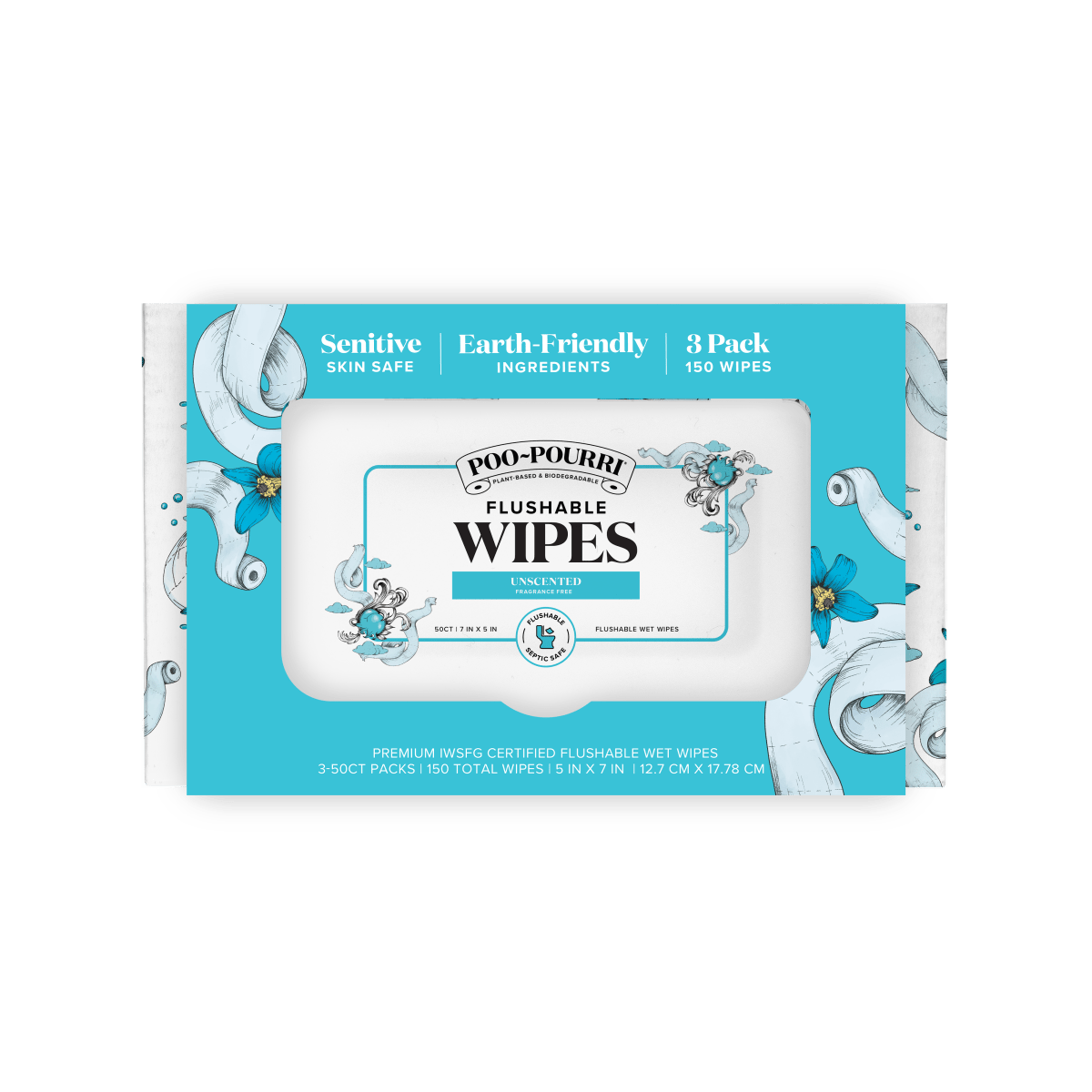 ~Pourri - Unscented Poo~Pourri Flushable Wipes 3-Pack (150 wipes) - Purses & Pearls