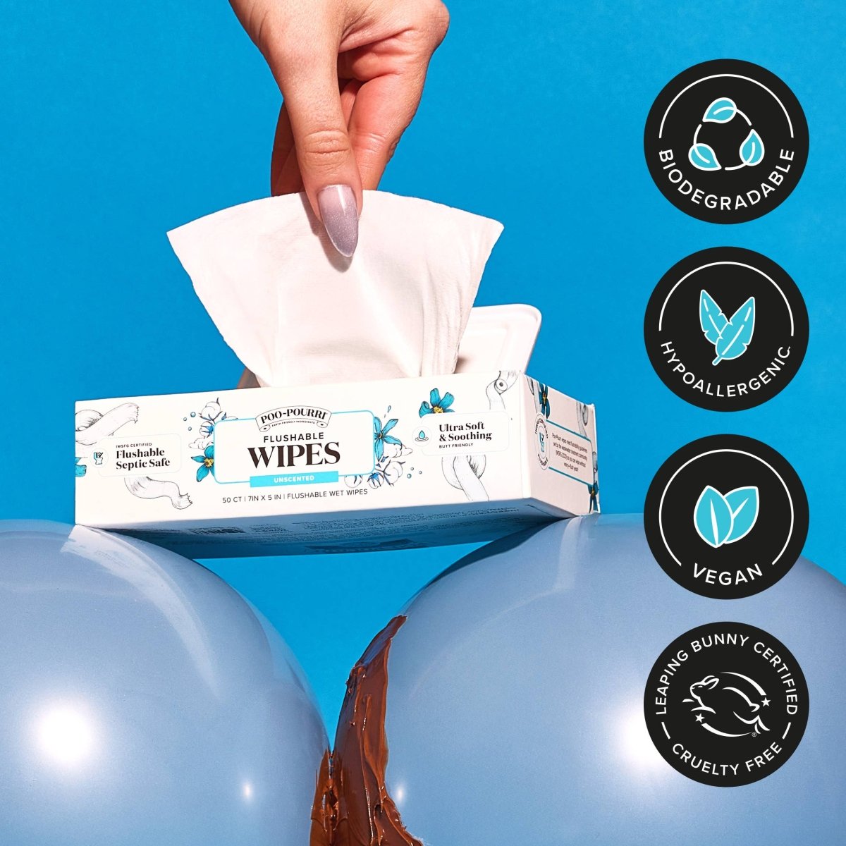 ~Pourri - Unscented Poo~Pourri Flushable Wipes 3-Pack (150 wipes) - Purses & Pearls