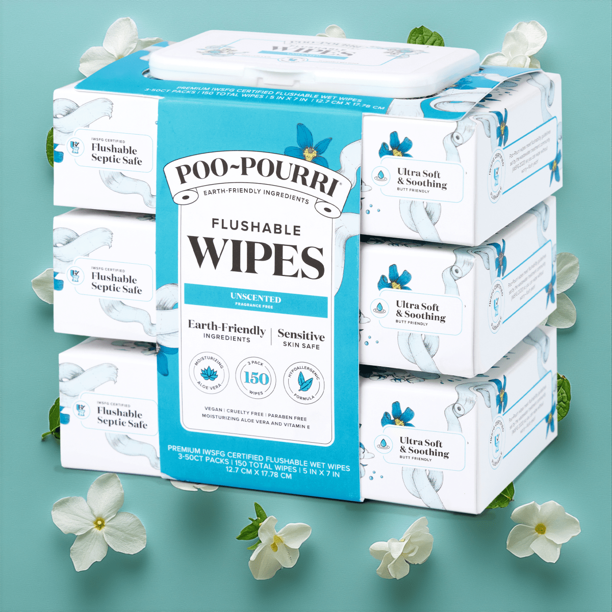 ~Pourri - Unscented Poo~Pourri Flushable Wipes 3-Pack (150 wipes) - Purses & Pearls