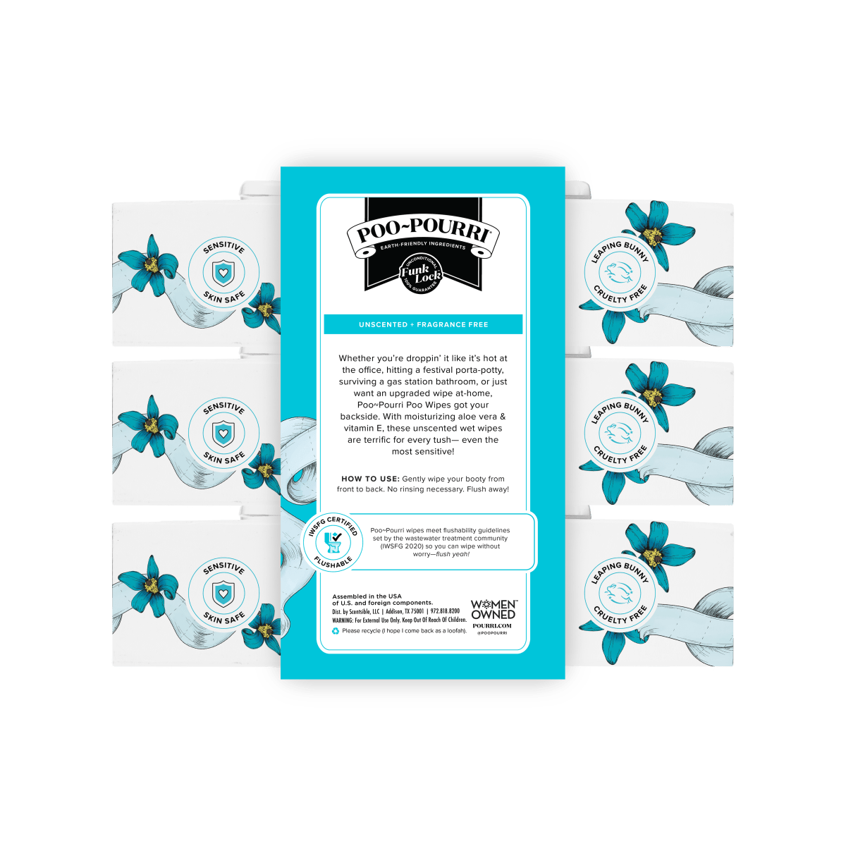 ~Pourri - Unscented Poo~Pourri Flushable Wipes 3-Pack (150 wipes) - Purses & Pearls