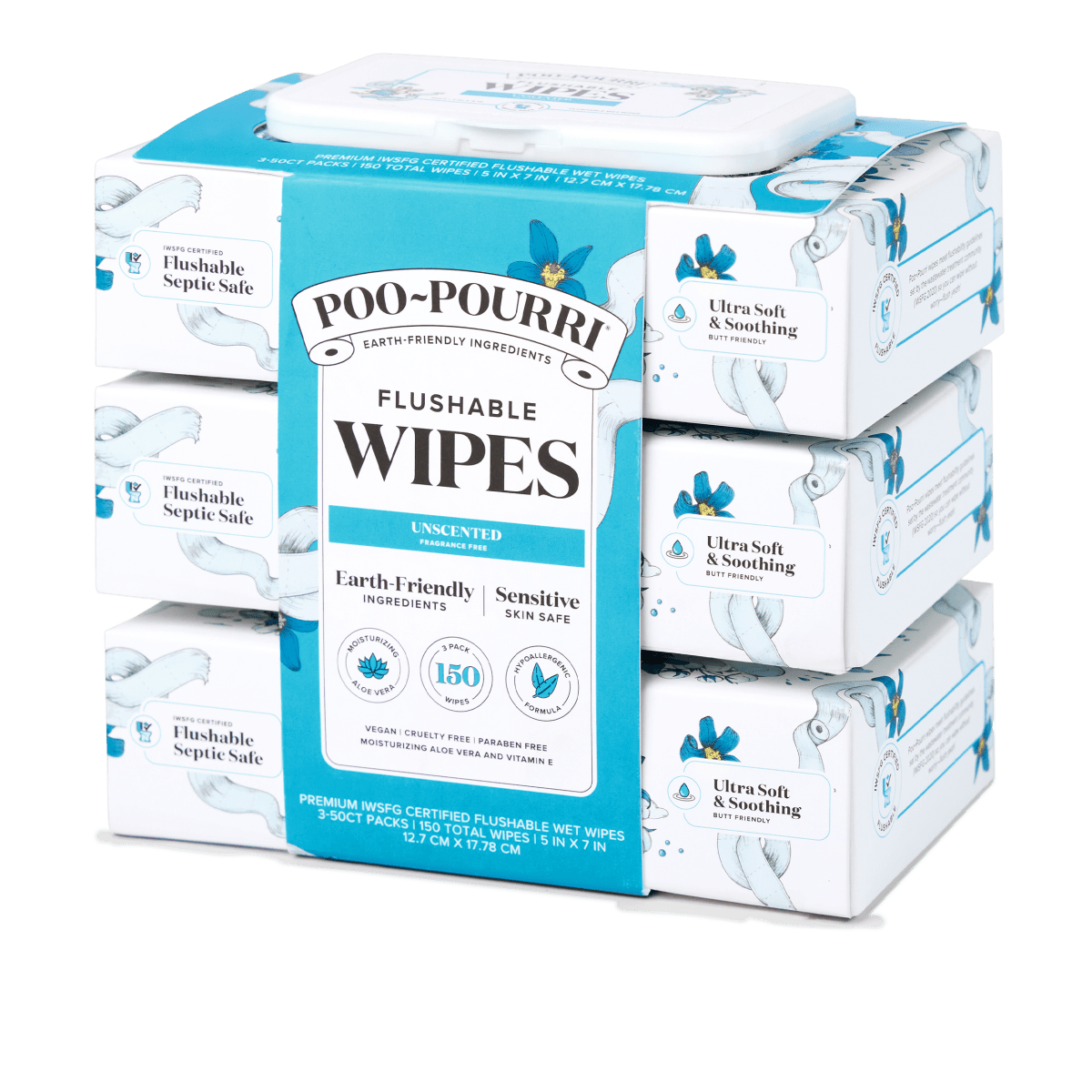 ~Pourri - Unscented Poo~Pourri Flushable Wipes 3-Pack (150 wipes) - Purses & Pearls
