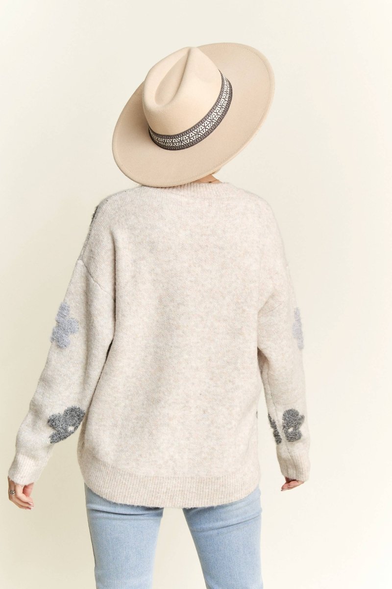 PUFF FLOWER COMFY SWEATER TOP - Purses & Pearls