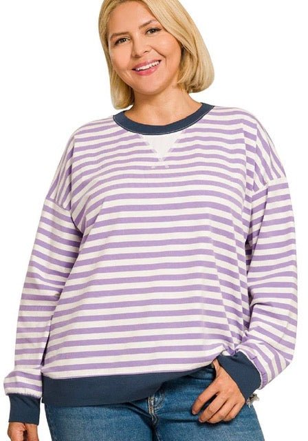 Purple/Navy Striped Zenaya Top in All Sizes - Purses & Pearls
