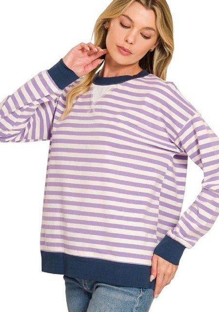 Purple/Navy Striped Zenaya Top in All Sizes - Purses & Pearls