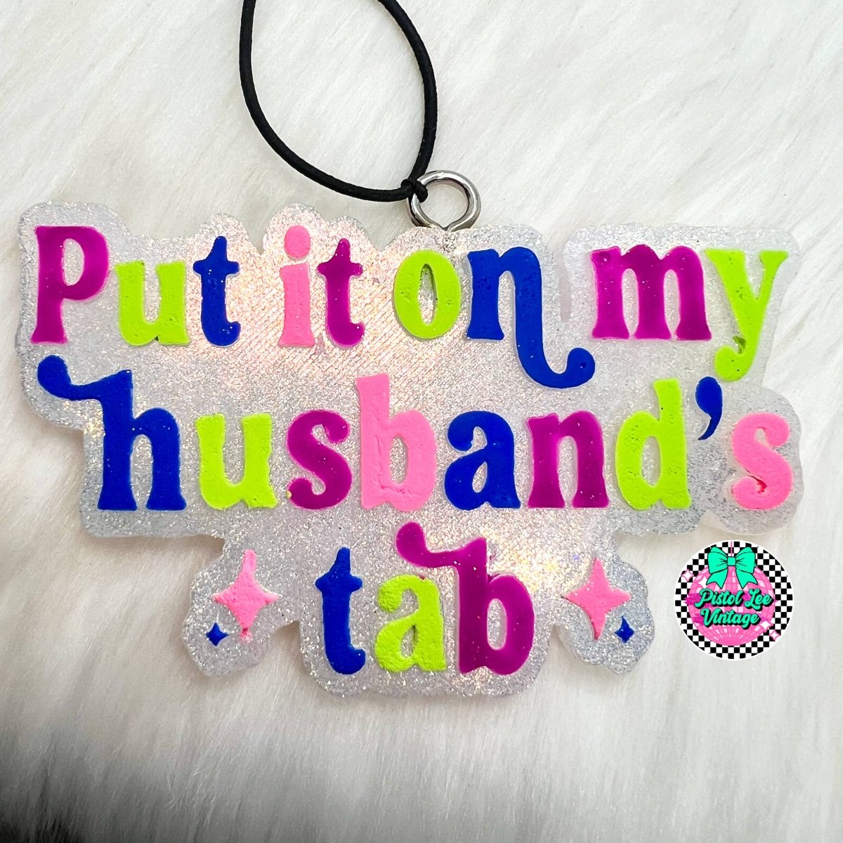 Put It On My Husband's Tab Car Freshie - Purses & Pearls
