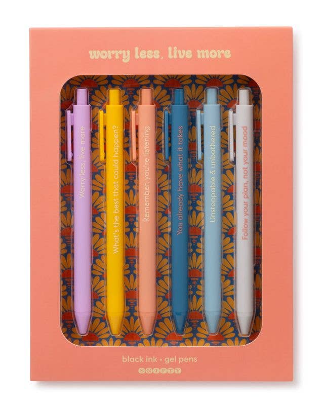 SNIFTY - WORRY LESS, LIVE MORE - QUOTABLE GEL PEN SET - Purses & Pearls