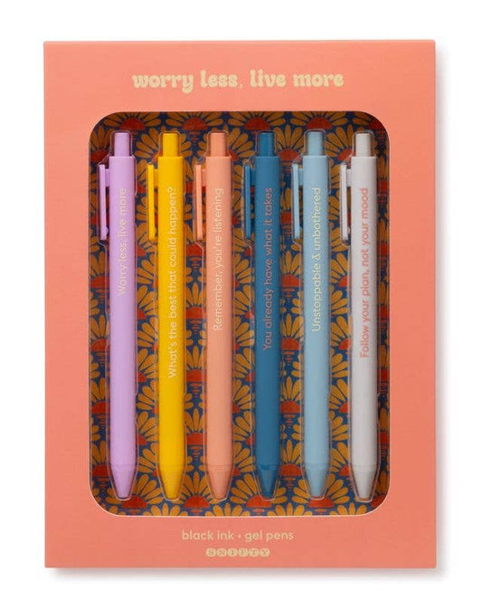 SNIFTY - WORRY LESS, LIVE MORE - QUOTABLE GEL PEN SET - Purses & Pearls
