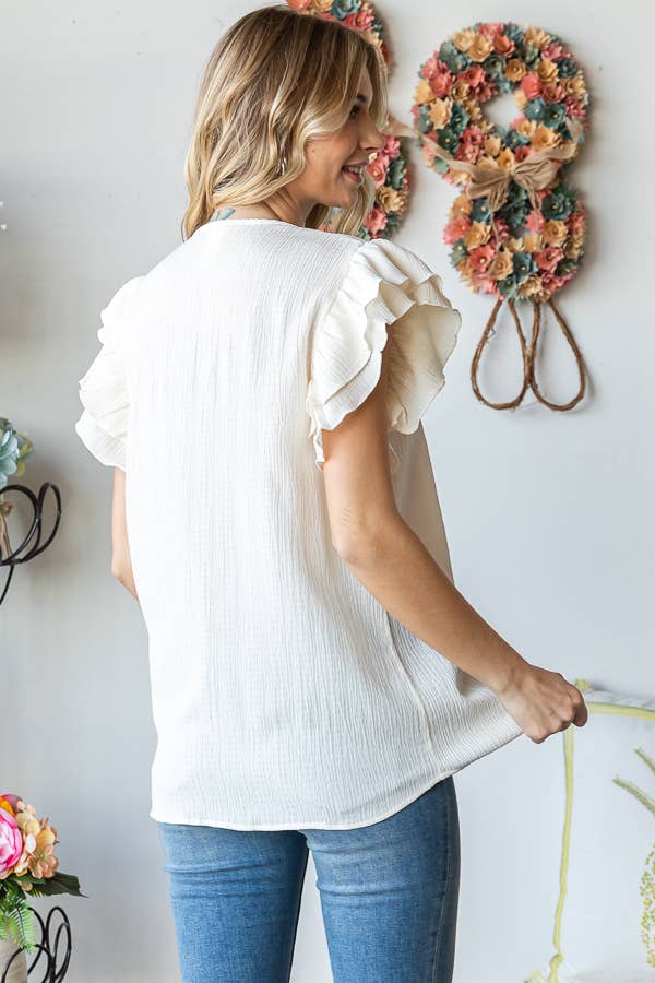 Solid Crinkle Top in Cream - Purses & Pearls