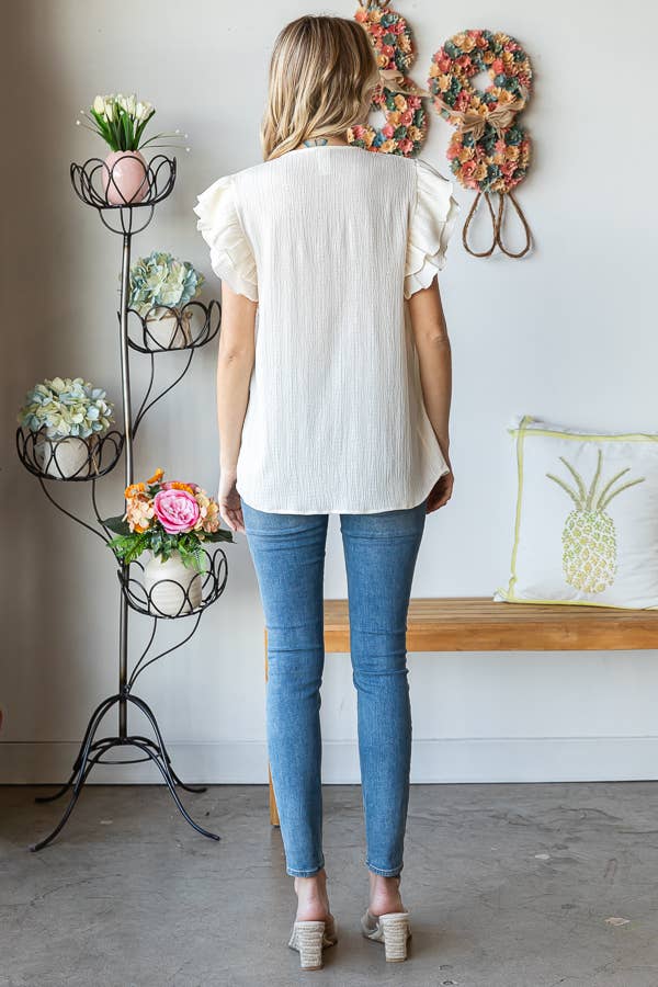 Solid Crinkle Top in Cream - Purses & Pearls