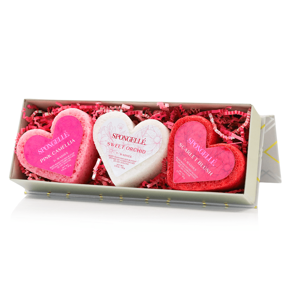 Spongellé - Heart Travel Buffer Trio Valentine's Day Gift Set - Purses & Pearls