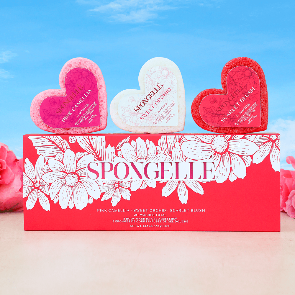 Spongellé - Heart Travel Buffer Trio Valentine's Day Gift Set - Purses & Pearls