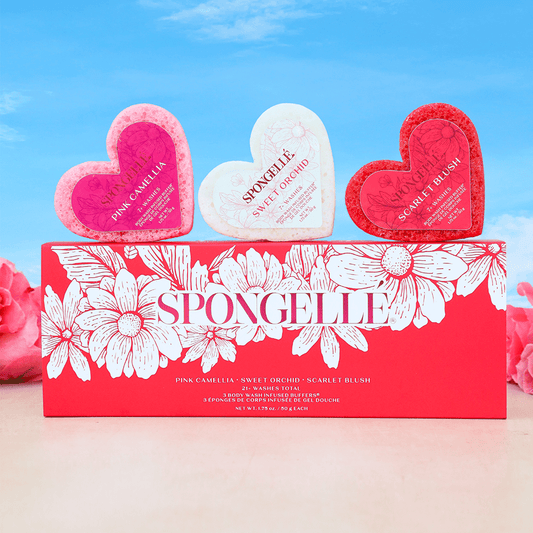 Spongellé - Heart Travel Buffer Trio Valentine's Day Gift Set - Purses & Pearls