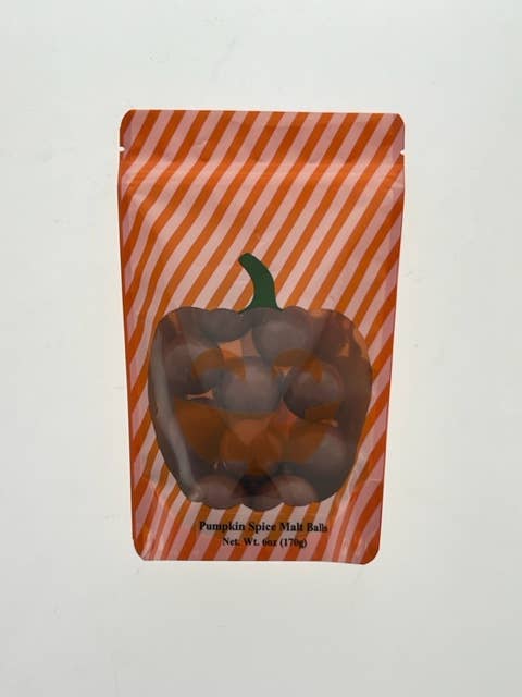 Sunflower Food Company - Pumpkin Spice Malt Balls, 6oz in Jack-o-Lantern Bag - Purses & Pearls