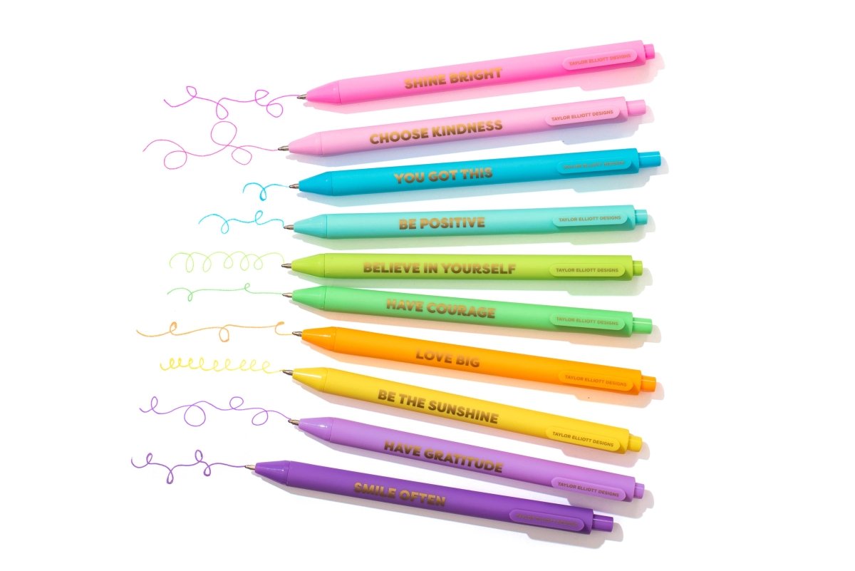 Taylor Elliott Designs - Gel Pen Set - Motivational - Asst Colors - 10 Piece Set - Purses & Pearls