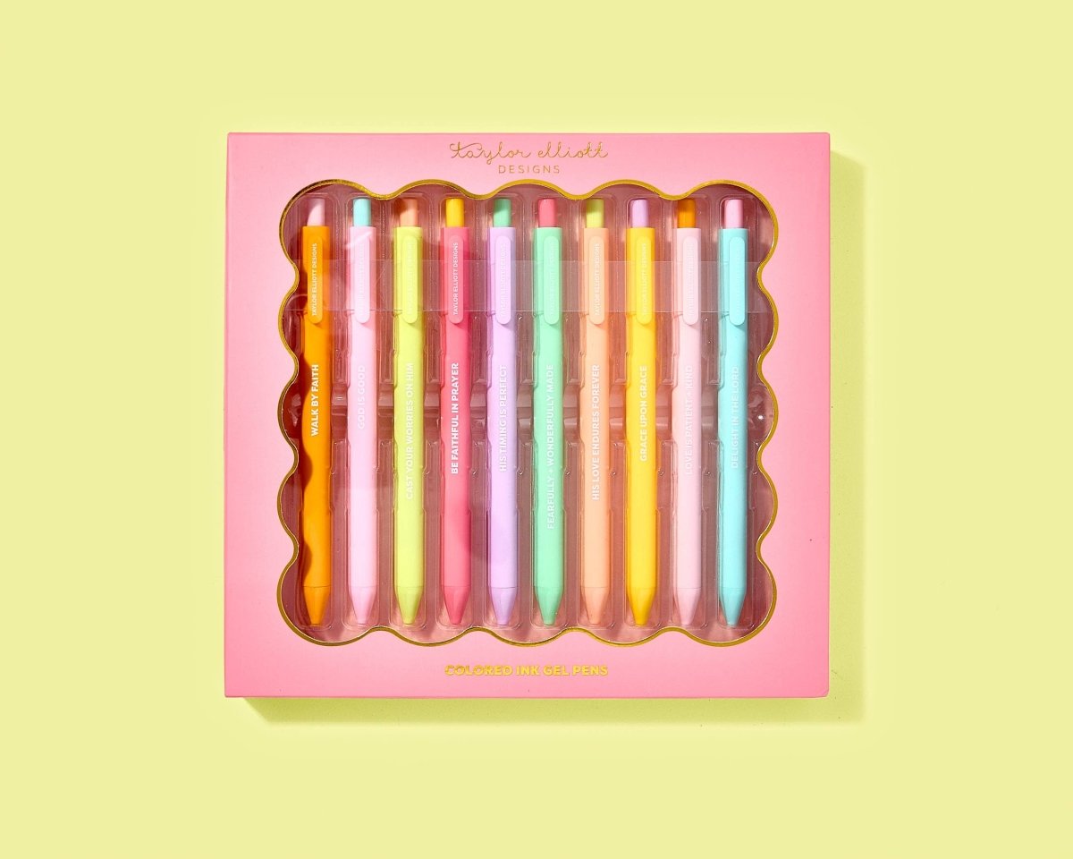 Taylor Elliott Designs - Gel Pen Set - Motivational - Faith - Asst Colors - 10 Pc Set - Purses & Pearls