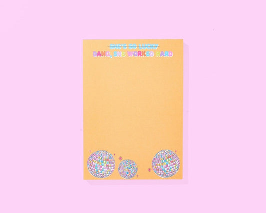 Taylor Elliott Designs - Notepad w/ Magnet - Disco Ball - "...She Worked Hard" -Katie - Purses & Pearls
