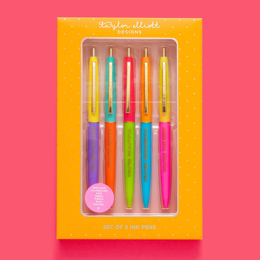 Taylor Elliott Designs - Pen Set - Compliments / Affirmations - 5 Piece Set - Purses & Pearls