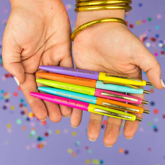 Taylor Elliott Designs - Pen Set - Compliments / Affirmations - 5 Piece Set - Purses & Pearls