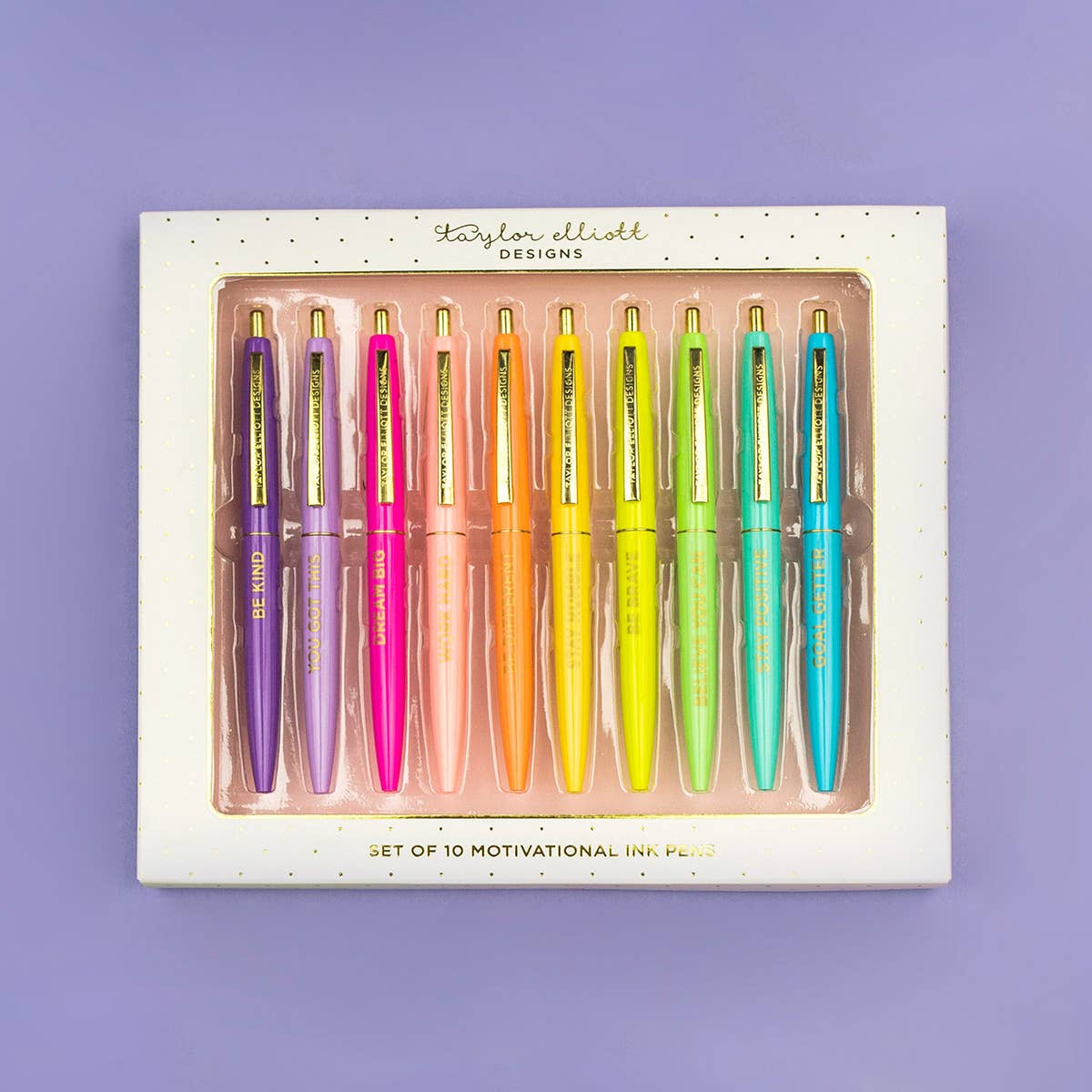Taylor Elliott Designs - Pen Set - Motivational - Asst Colors - 10 Piece Set - Purses & Pearls
