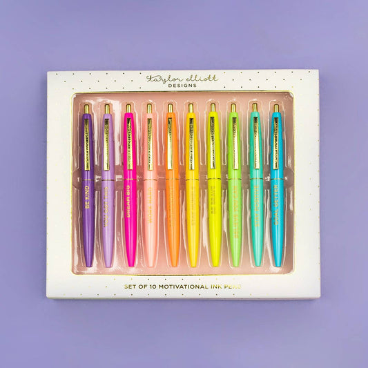 Taylor Elliott Designs - Pen Set - Motivational - Asst Colors - 10 Piece Set - Purses & Pearls