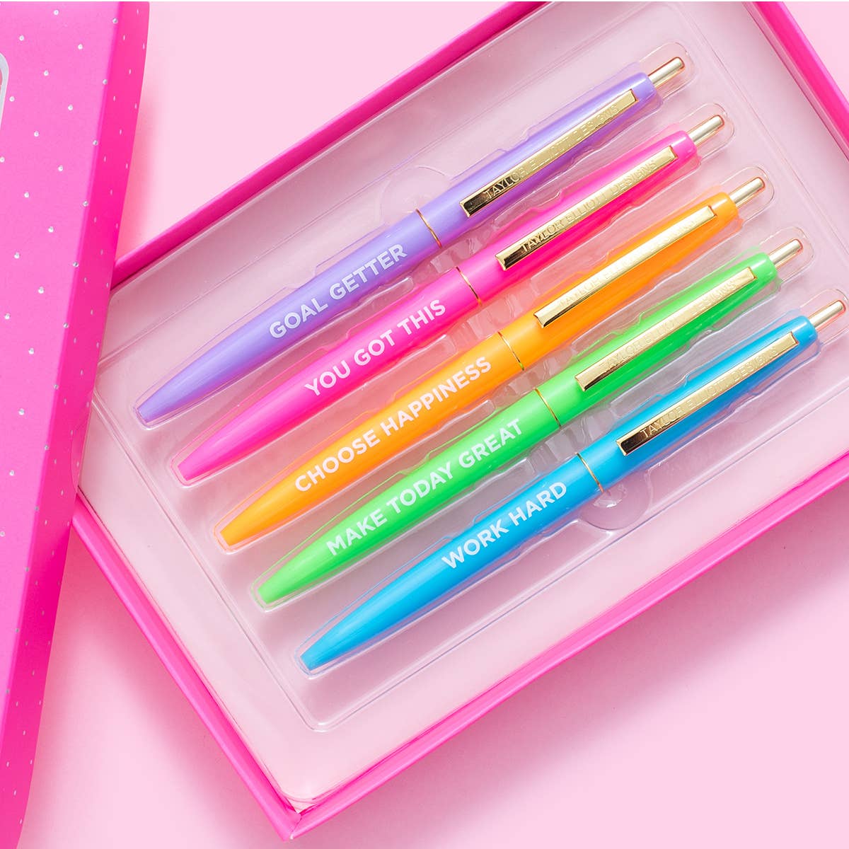 Taylor Elliott Designs - Pen Set - Motivational - Asst Colors - 5 Piece Set - Purses & Pearls