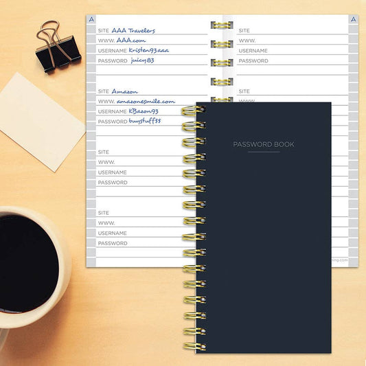 TF Publishing - Paper Goods - Black Spiral Password Book - Purses & Pearls