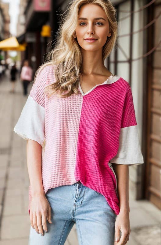WAFFLE COLOR BLOCK TOP - Purses & Pearls
