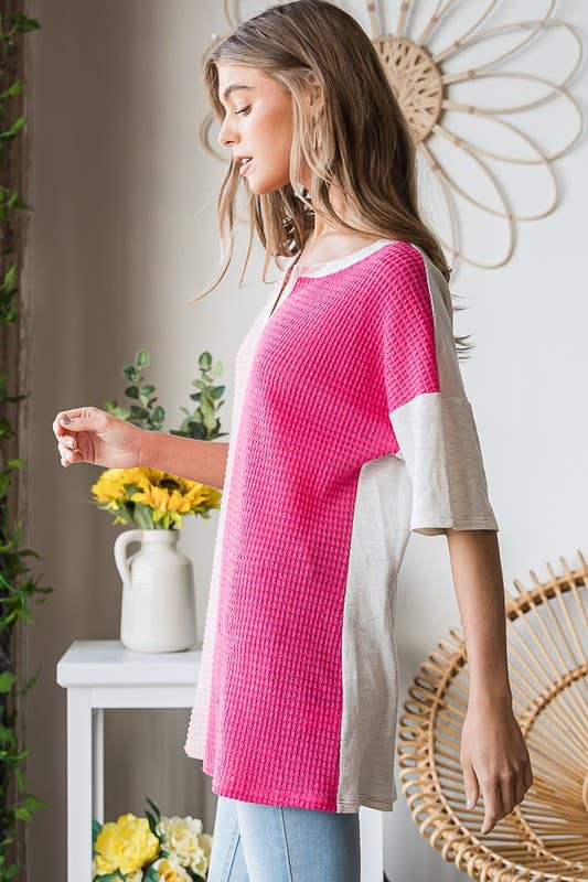 WAFFLE COLOR BLOCK TOP - Purses & Pearls