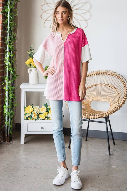 WAFFLE COLOR BLOCK TOP - Purses & Pearls
