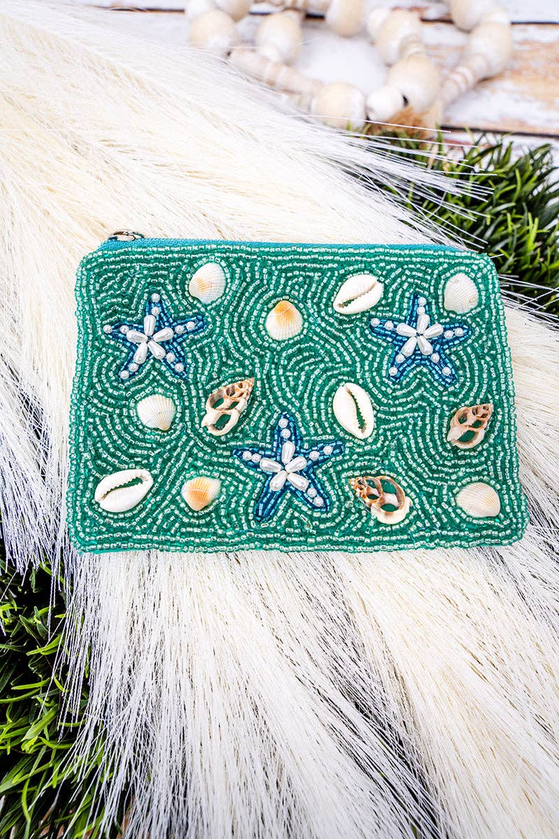 Wholesale Accessory Market - Viola Shoreline Collection Turquoise Seed Bead Coin Purse - Purses & Pearls