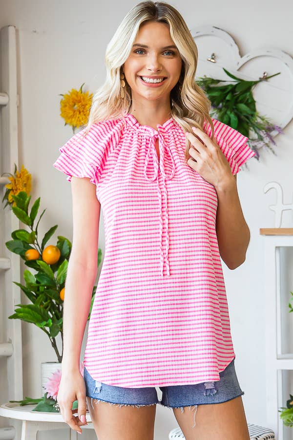 Women's Gingham Print Ruffle Tie Blouse - Purses & Pearls