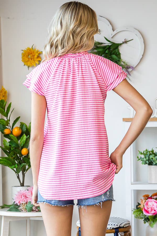 Women's Gingham Print Ruffle Tie Blouse - Purses & Pearls