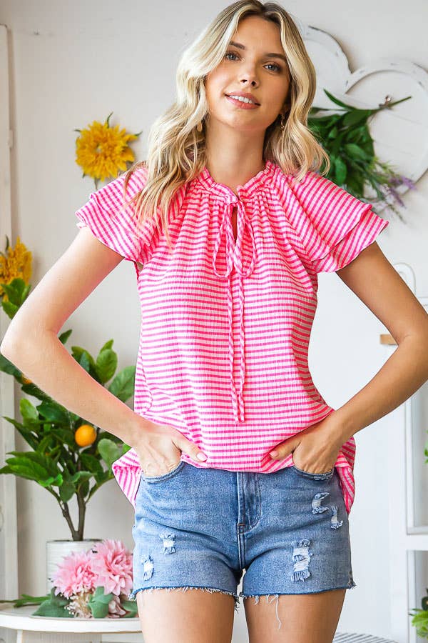 Women's Gingham Print Ruffle Tie Blouse - Purses & Pearls